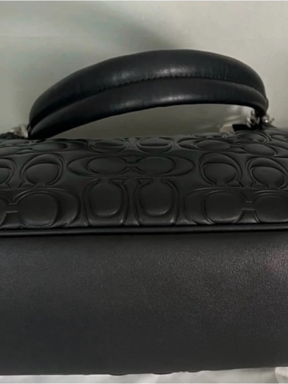 Coach Black Embossed Signature Leather Shoulder Bag